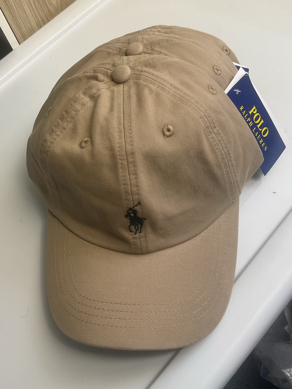 Ralph Lauren Khaki Baseball Cap with Navy Pony Logo, adjustable fit